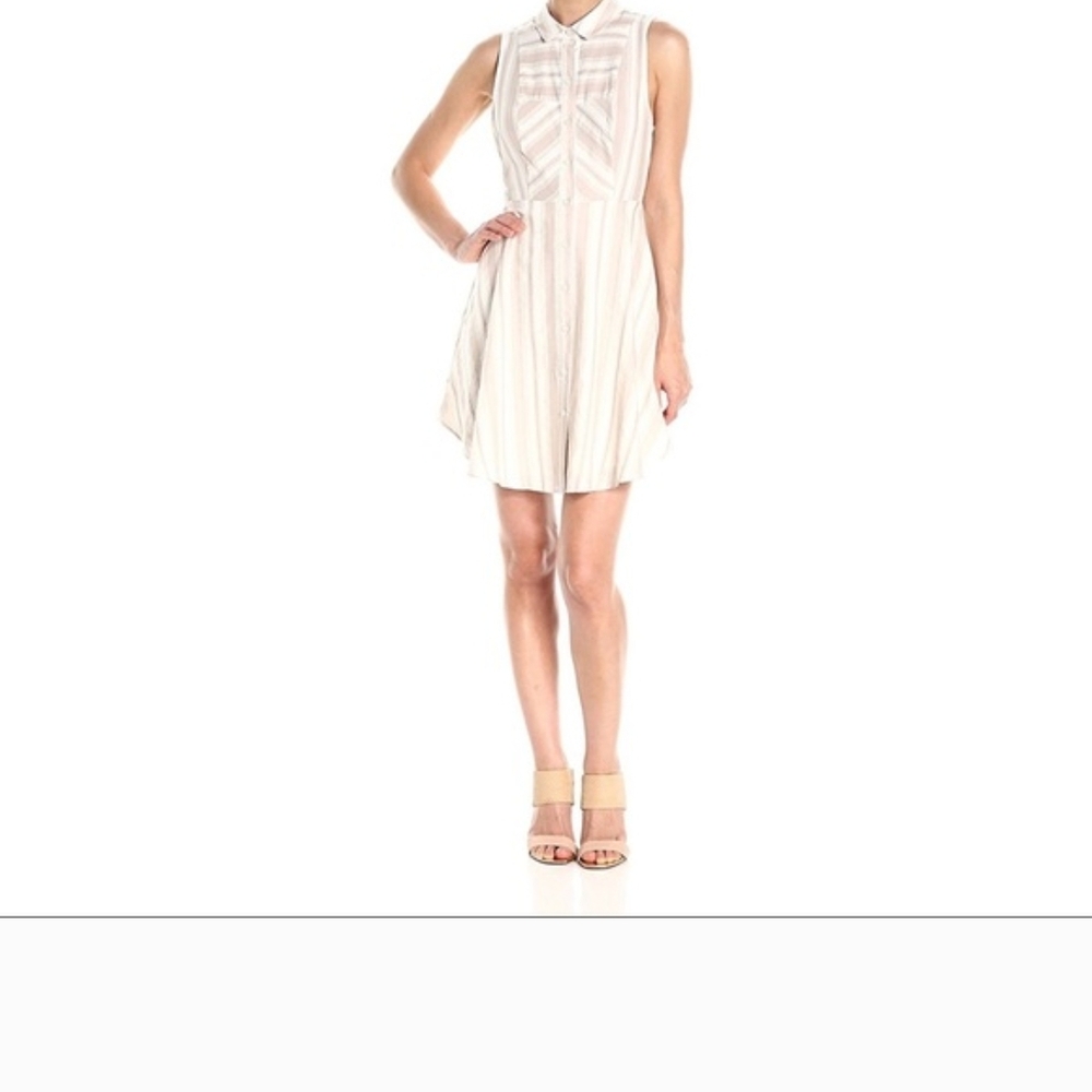 BCBGeneration Cream Striped Sleeveless Shirt Dress Size 0 NWOT